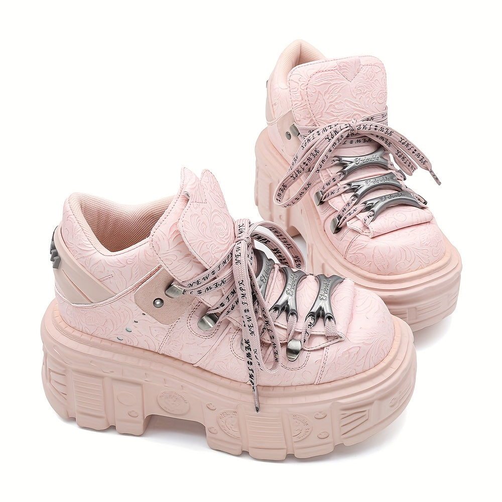 Women's Gothic Platform Boots Leather-Style Lace-Up Edgy All-Season Footwear