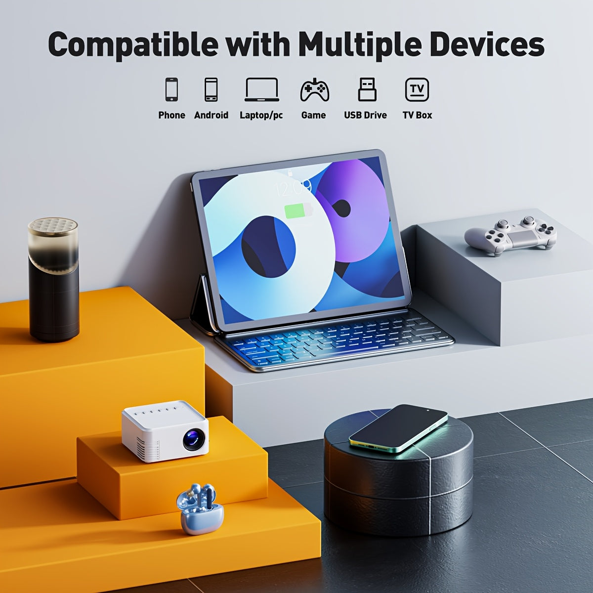 Mini Portable LCD Projector for Movies and Gaming with Built-In Speaker