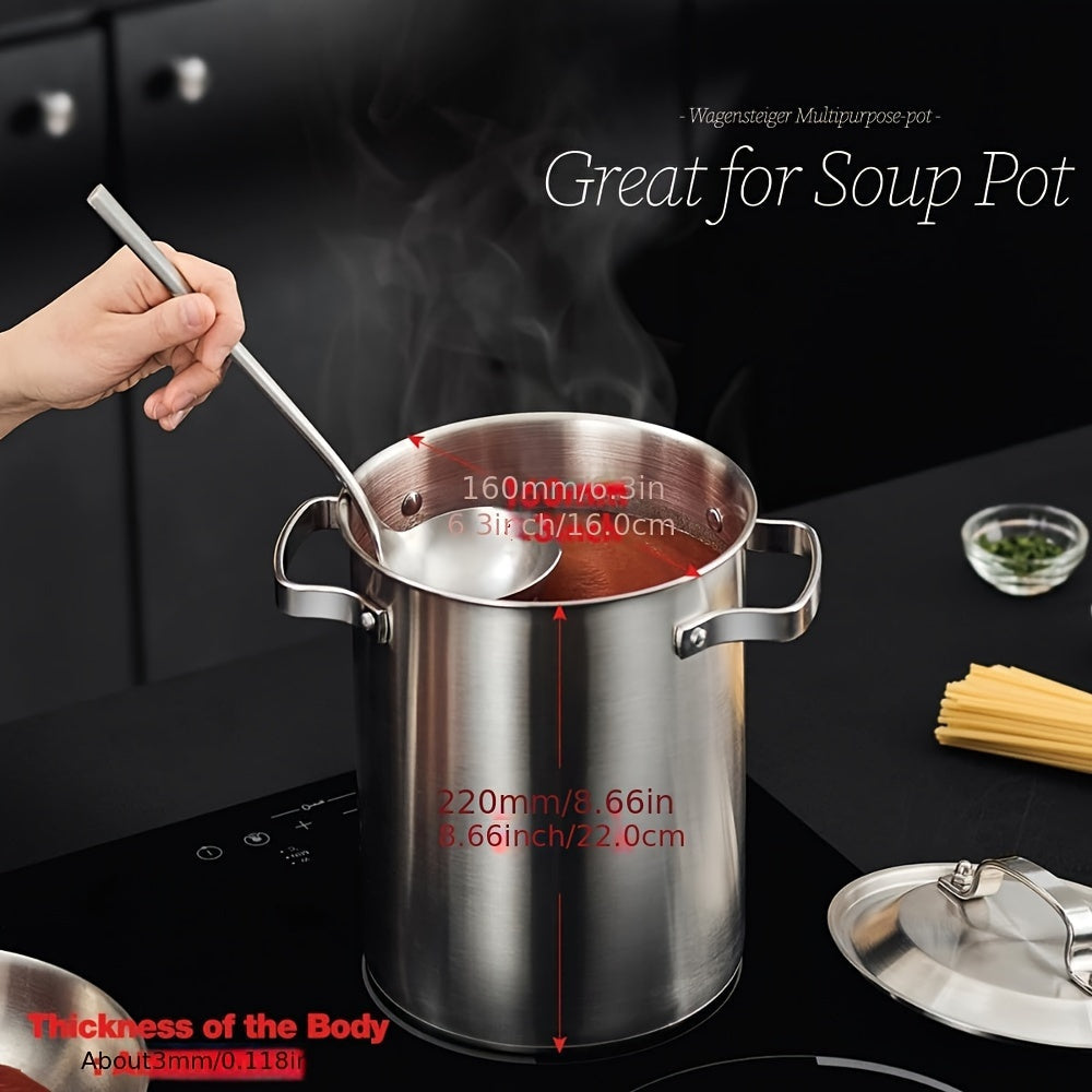 Mustahkam 3-qavatli zanglamas po'latdan yasalgan bug'latgich va makaron pishirgich - Katta 4.3L/1.14Gal sig'imga ega, uy oshxonalarida foydalanish uchun teshikli savat bilan birga.