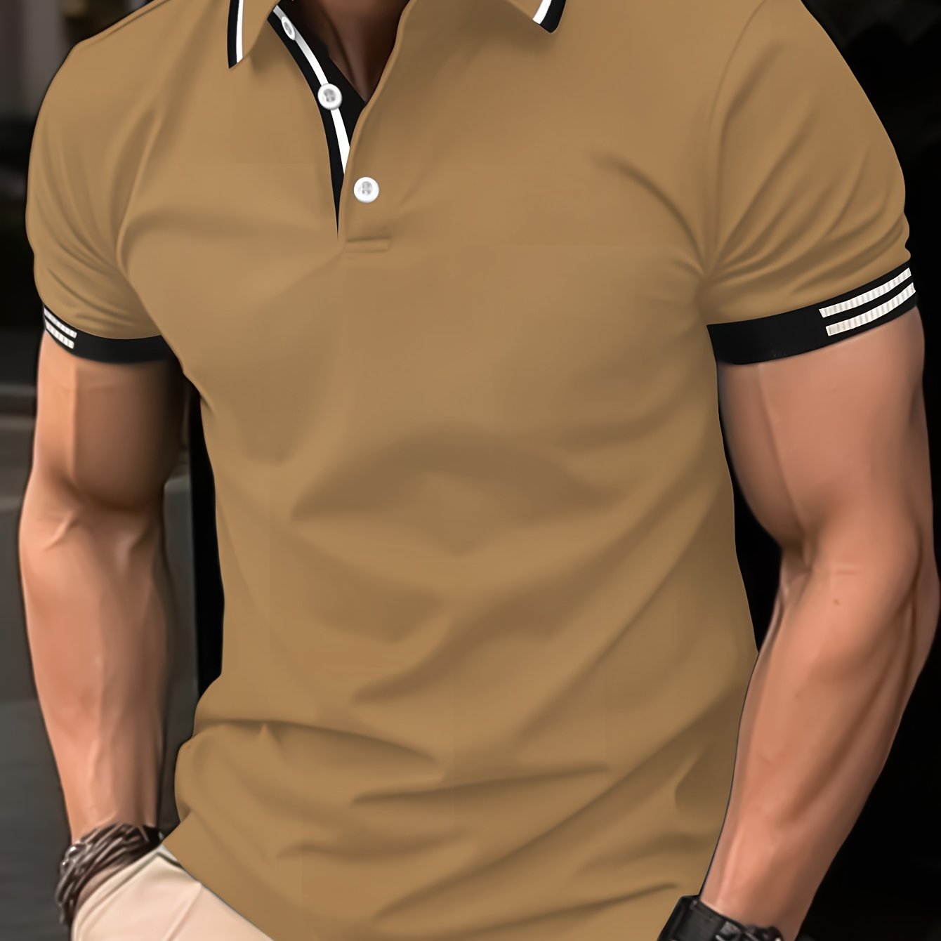Men's Striped Polo Shirt Breathable Casual Short Sleeve Polyester