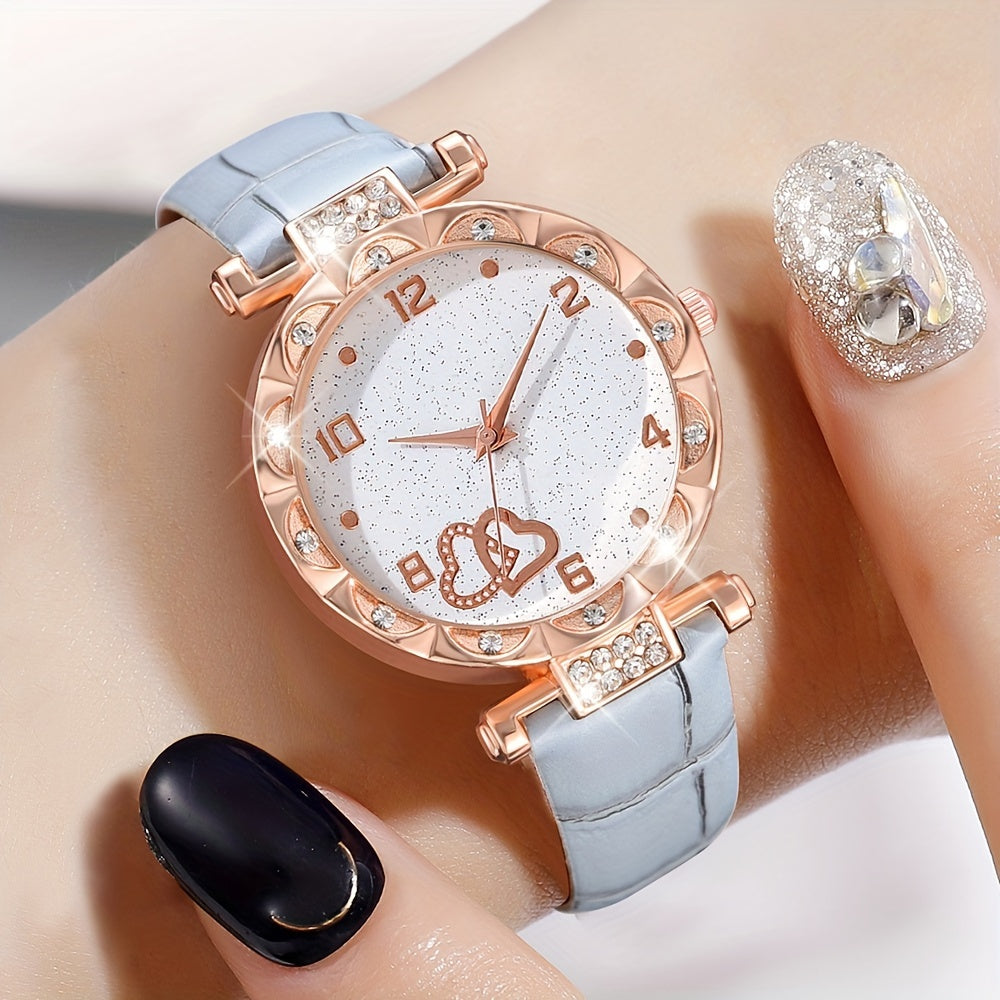 Набор из 5 женских кварцевых часов с rhinestones и искусственной кожей