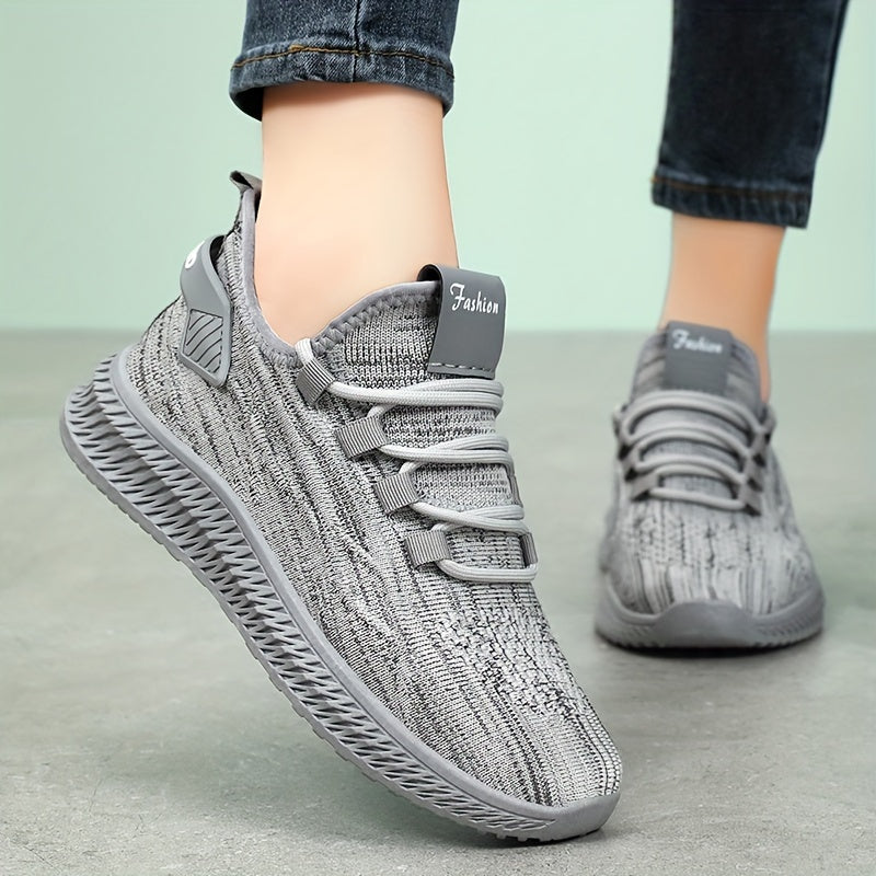 Women's Breathable Knit Lace-Up Sneakers, Low Top Athletic Shoes