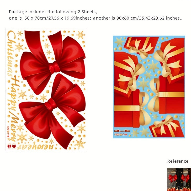 Rojdestvo uchun ikki tomonlama deraza yopishqoq tasvirlar, bayramona tuyg'u beruvchi yoqimli bezak kamarlari bilan.