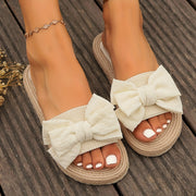 Women Solid Color Elegant Sandals Bow Decoration Summer Flat Shoes