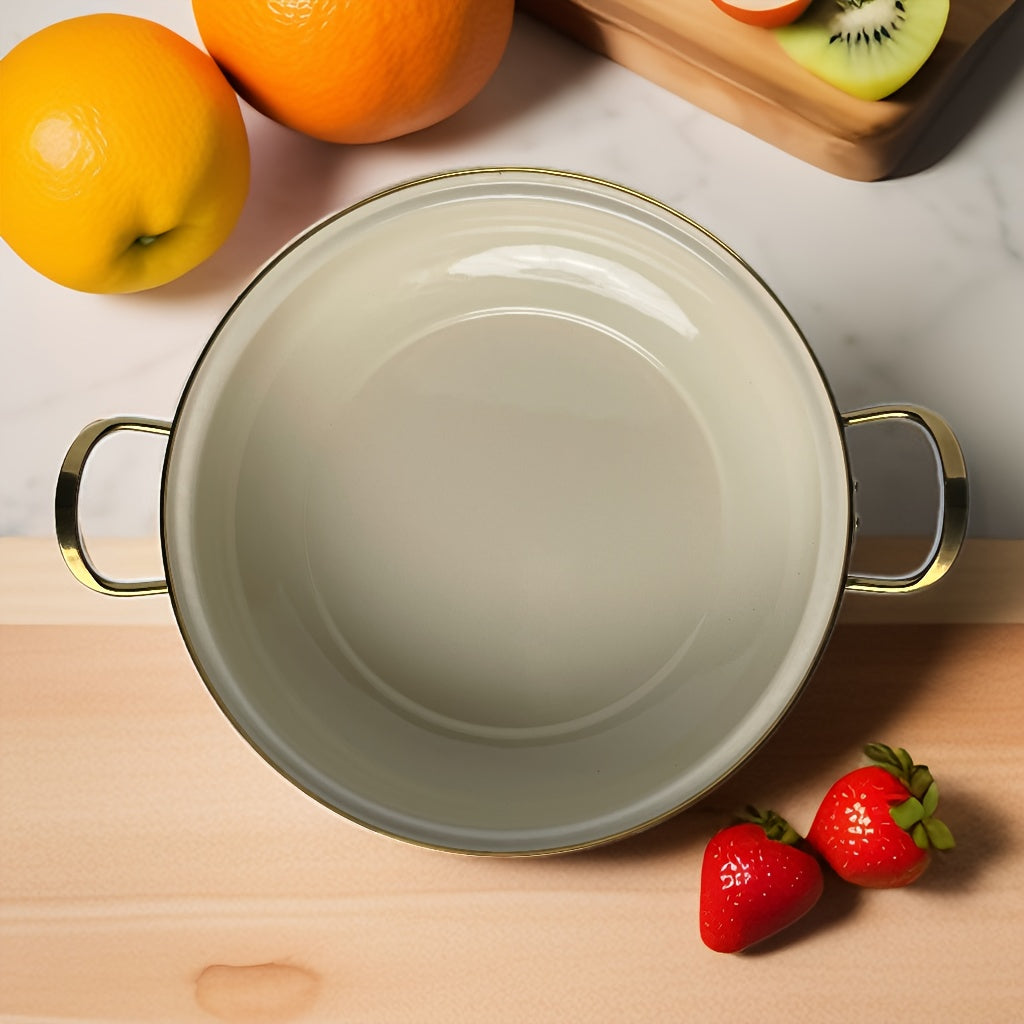 Floral Enamel Soup Pot with Lid and Sturdy Handle Kitchen Cookware