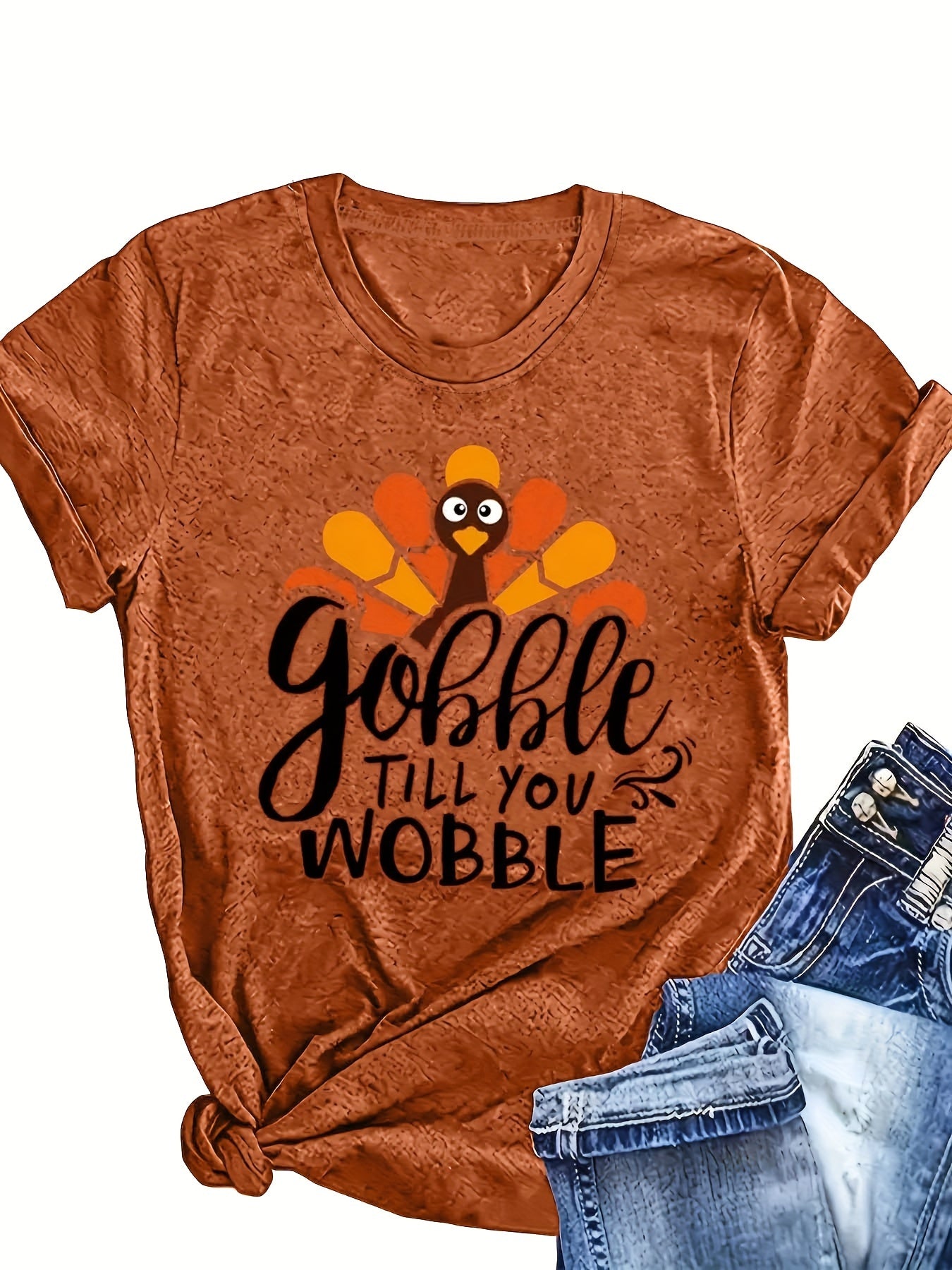 Plus Size Women's Polyester Knit Short Sleeve Crew Neck T-Shirt