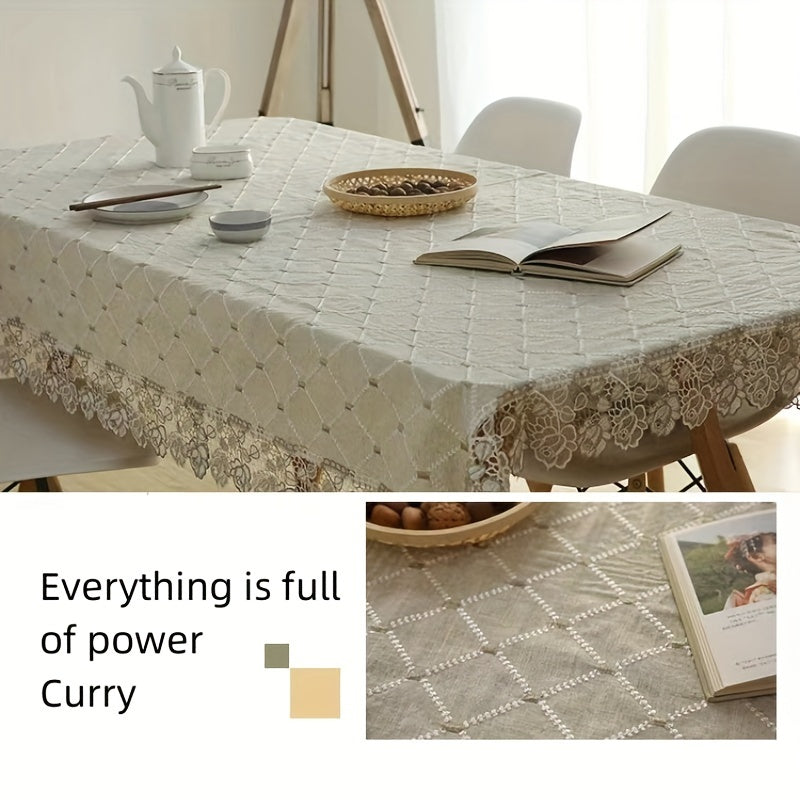 Plaid Lace Macrame Tablecloth Waterproof Stain-Resistant Washable for Picnic Wedding Party