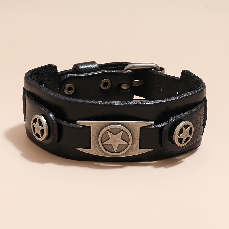 Men's Punk Rock Leather Bracelet with Zinc Alloy Star Pendant Non-Magnetic Fashion Accessory