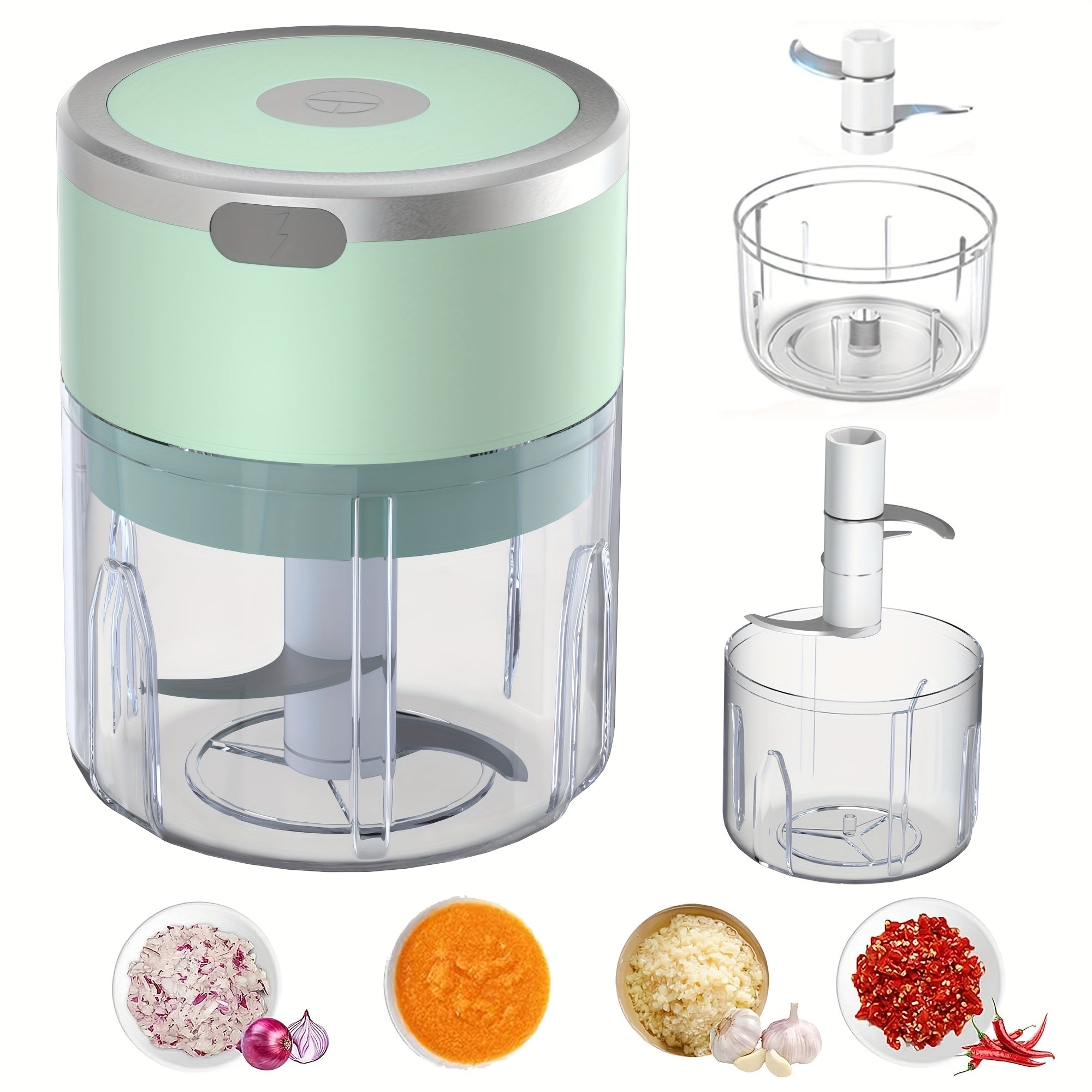 KAUKKO 8.45oz Elektr mini oziq-ovqat protsessori, sarimsoq maydalagich bilan, simsiz, portativ, simsiz, USB zaryadlash, ≤36V ishlash kuchlanishi, chili, sabzavotlar, yong'oq uchun