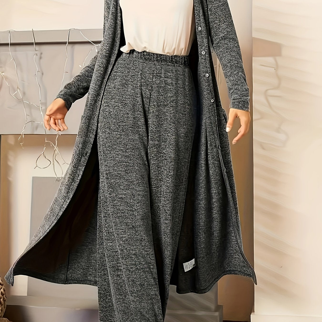 Women's Lounge Set Long Sleeve V-Neck Cardigan And Pants Plus Size Fall Winter