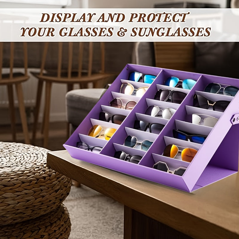 Women's Jewelry Storage Box with 18 Slots for Eyeglasses Artificial Leather Stand Purple Red Blue-Grey