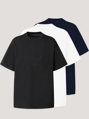 Plus Size Men's Solid 3-Piece T-Shirt Set for Summer Casual Streetwear