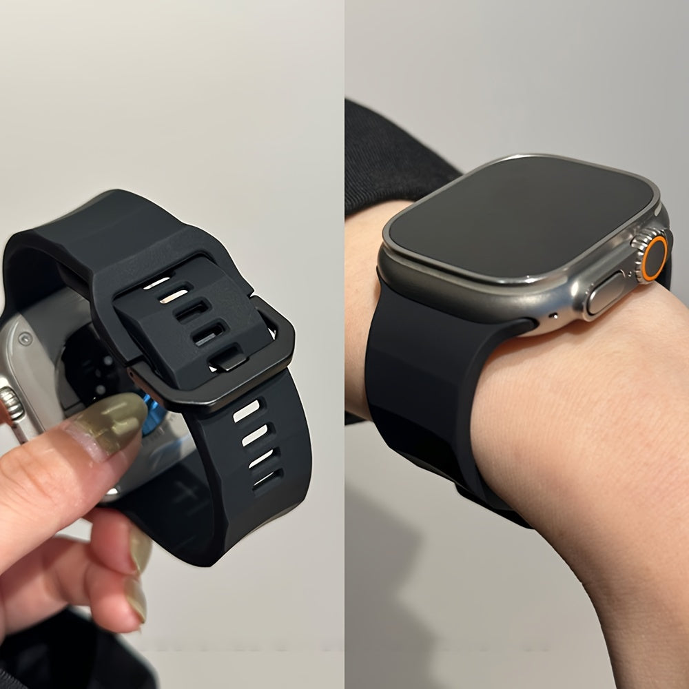 Silicone Sports Watch Strap for Apple Watch Series 3-9 Ultra2 42mm 44mm 45mm 49mm Black Buckle