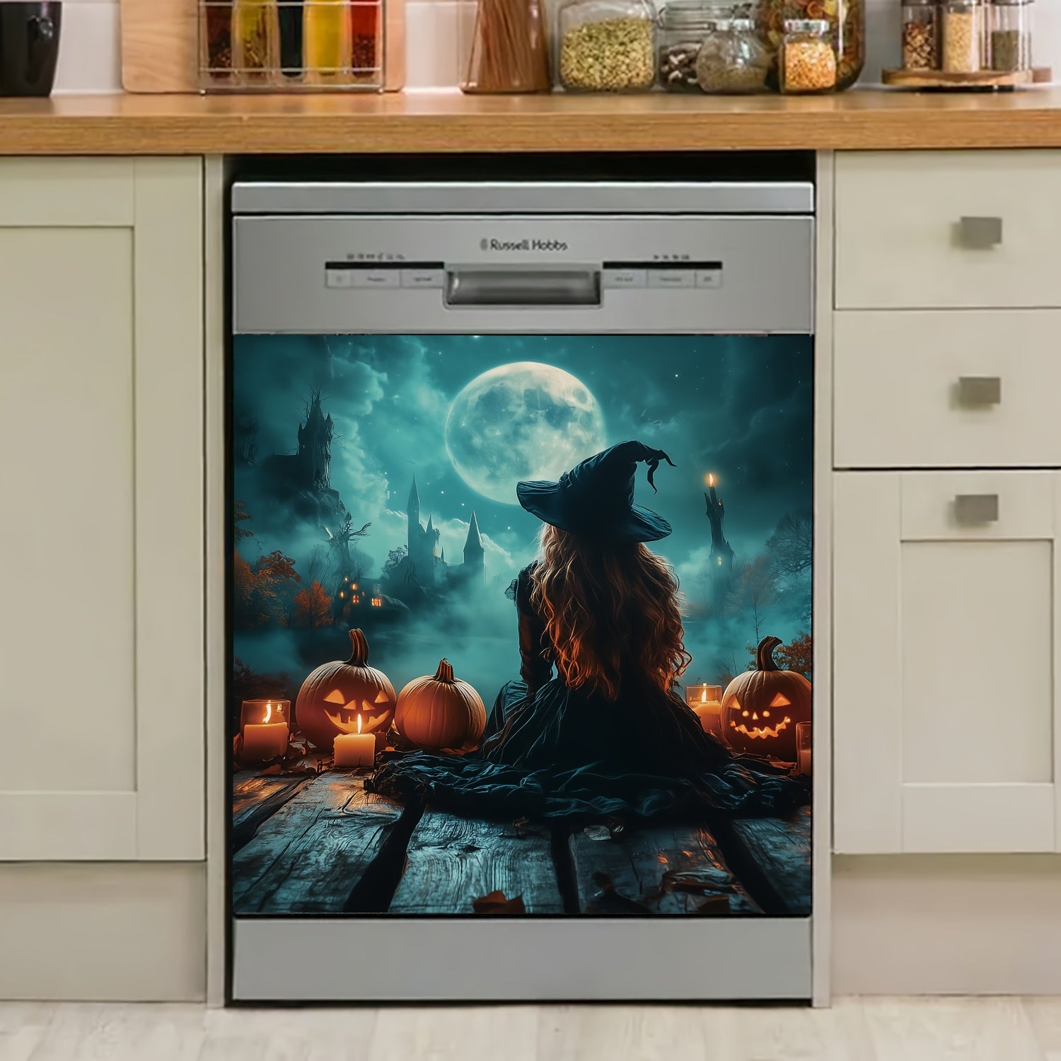 Black Night Full Moon Pumpkin Head Magnetic Sticker Decorative Kit Waterproof Reusable 58.5cm x 65cm