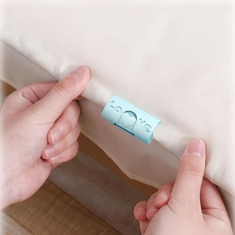 Pack of 10 Blue Heart Pattern Bed Sheet Clips Non-Slip Fasteners for Bumpy Mattresses