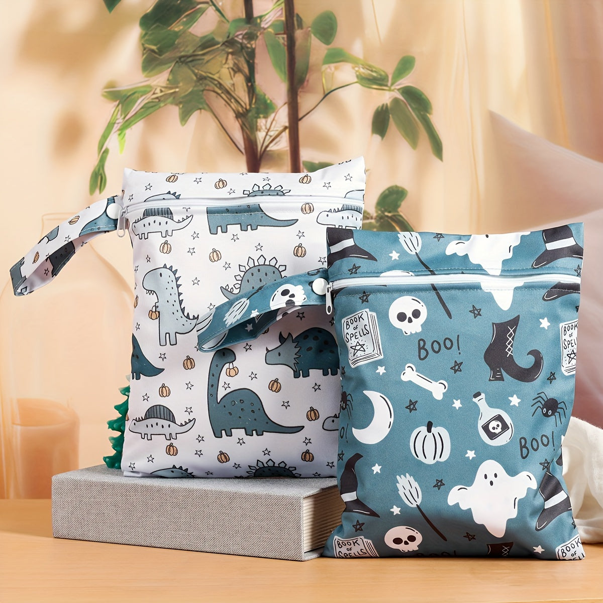 Set of 2 Waterproof Reusable Diaper Bags for Mothers with Zipper Closure