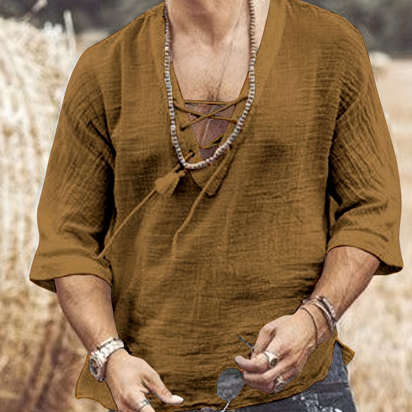 Men's Cotton V-Neck T-Shirt for Summer Casual Beach Wear