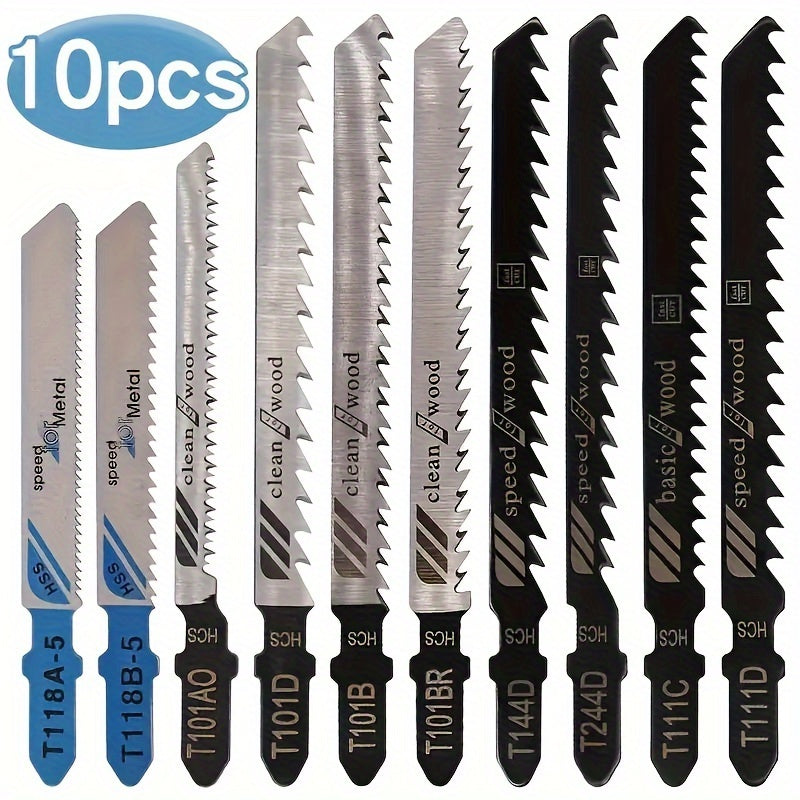 10 Pcs Jigsaw Blade Set Fine Coarse Teeth for Wood Metal Plastic