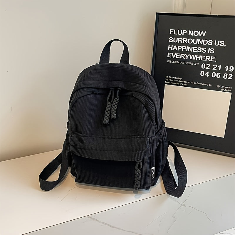 Women's Casual Corduroy Backpack Lightweight Zipper Closure Adjustable Straps