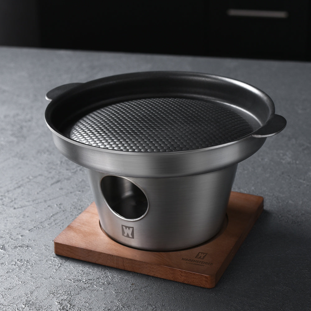 Stainless Steel Hot Pot Set for 1-2 People Mini Portable Fondue with Skillet and Stand