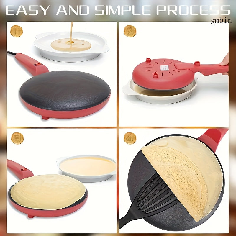 Gmbin non-stick dumaloq pancake mashinasi, turli taomlar uchun bitta tomonli isitish bilan. 220-240V Evropa plagi, 1000W dan kam - ko‘p maqsadli oshxona asbobi.