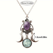 Triple Moon Goddess Pendant Necklace Silver Unisex Halloween Gift