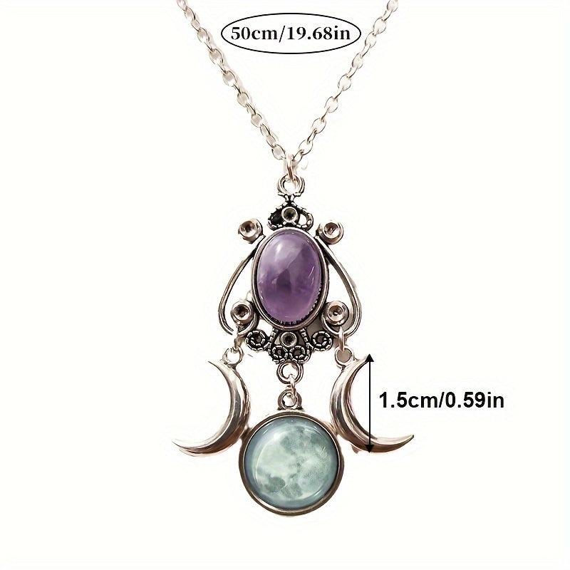 Triple Moon Goddess Pendant Necklace Silver Unisex Halloween Gift