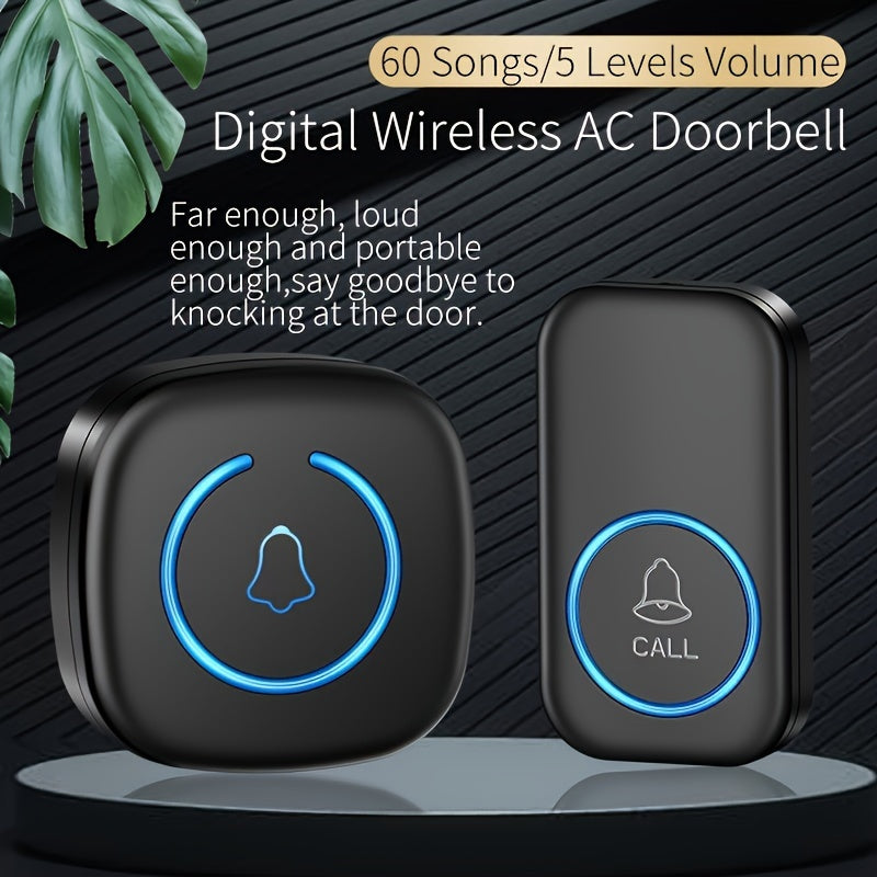 Wireless Doorbell Kit 304.8M Range 60 Chimes LED Flash Classic Button