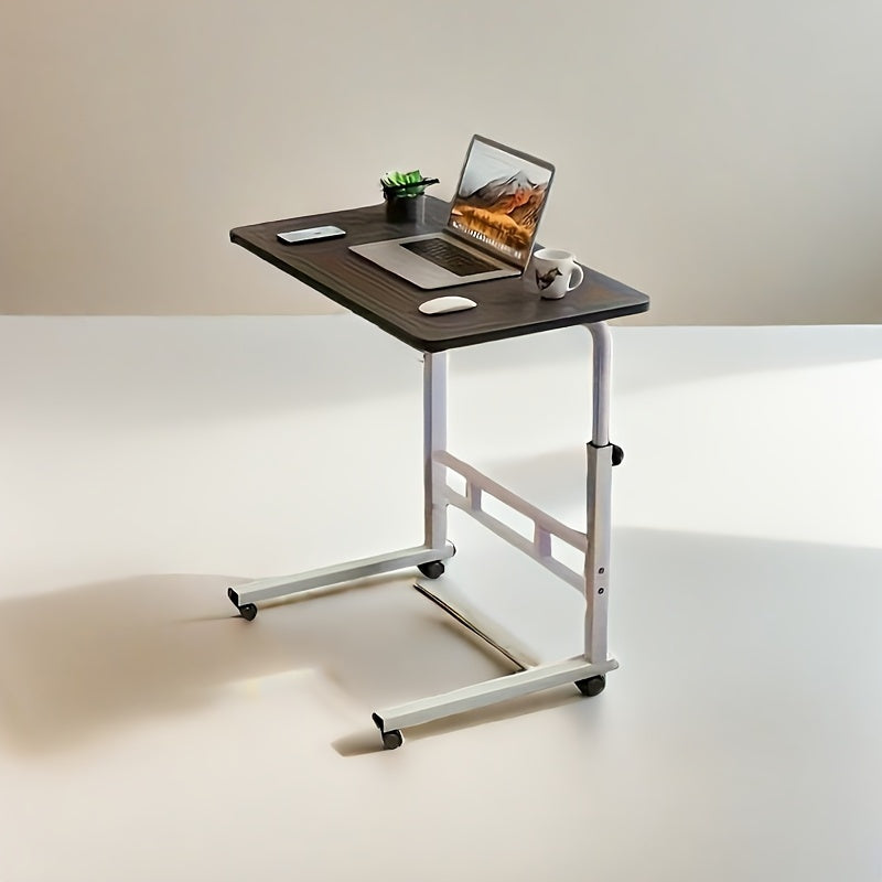 Adjustable Height Rolling Desk with Metal Frame for Home Office and Bedroom in White Black Ginger