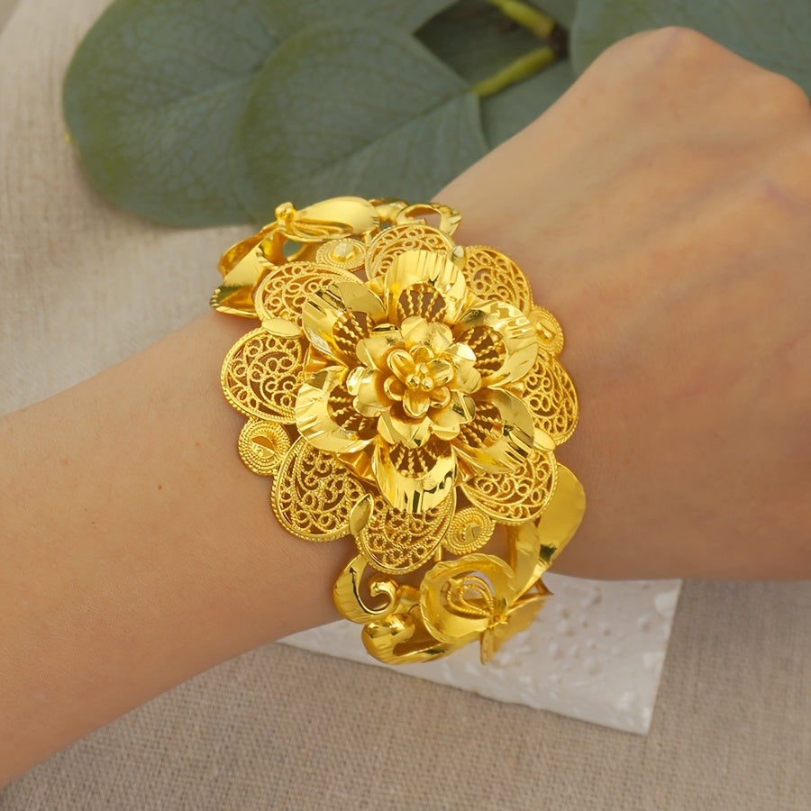 Women's Gold Bracelet with African and Indian Inspired Design for Weddings