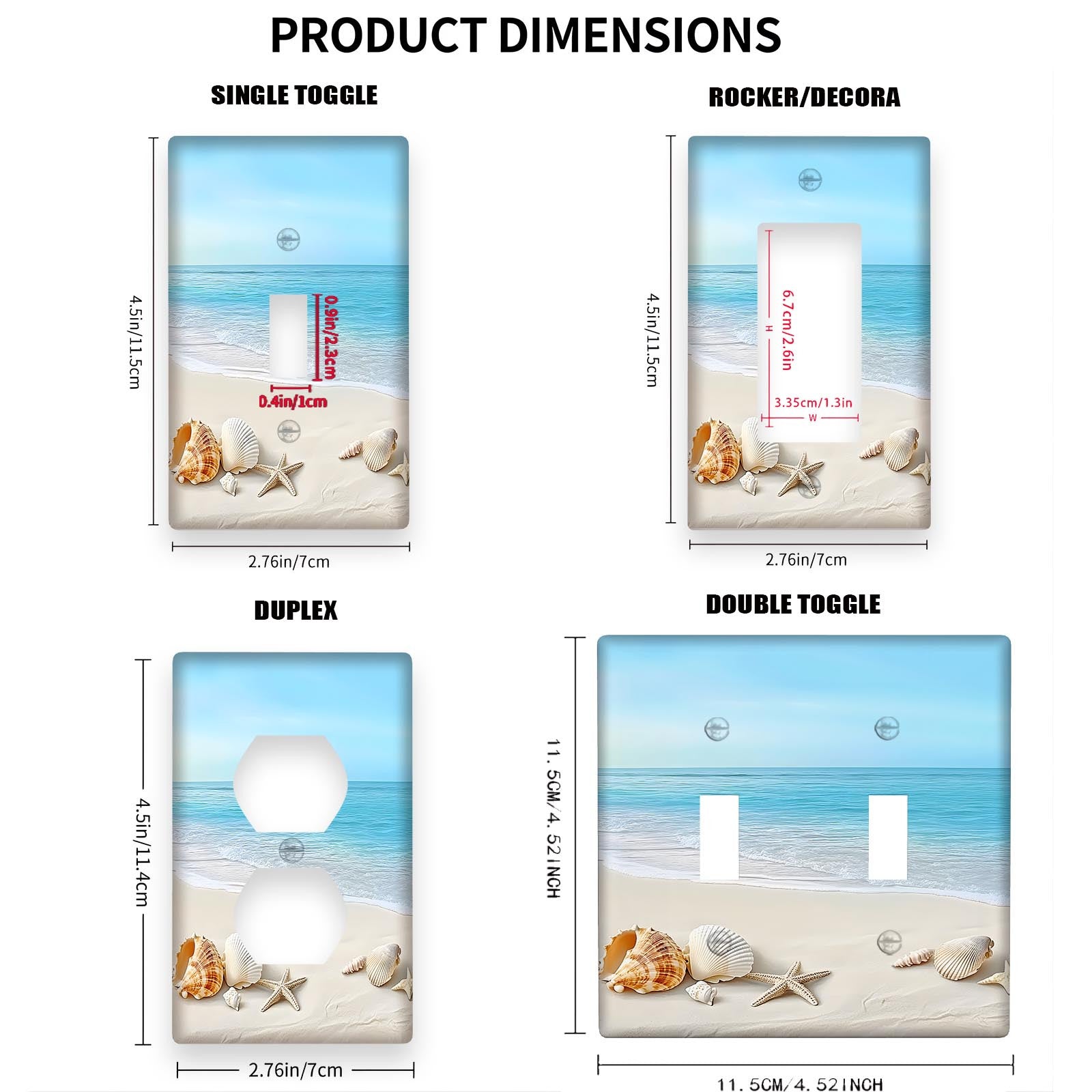 Beach Ocean Theme Light Switch Cover for Bedroom or Bathroom 1 or 2 Gang