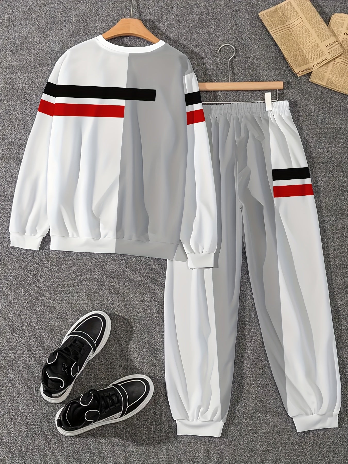 Men's Casual Outfit Set with Long Sleeve Crew Neck Sweatshirt and Joggers
