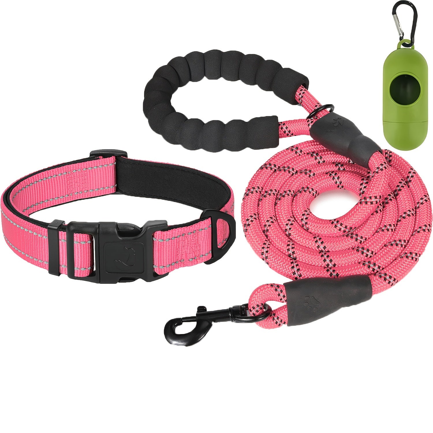 Reflective Dog Leash and Adjustable Nylon Collar Set for All Sizes