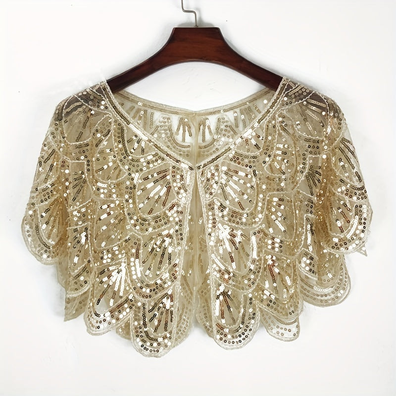 Vintage 1920s Sequin Shawl Cloak for Evening Dress and Party