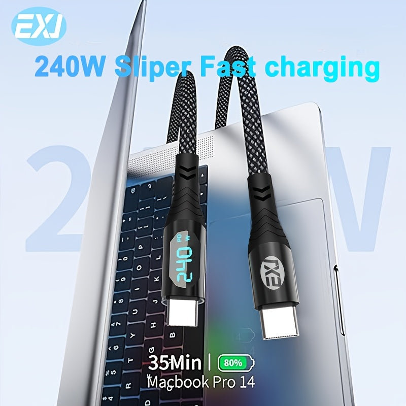 Nylon Braided USB C to C and USB A to C Fast Charging Data Cable with Digital Display