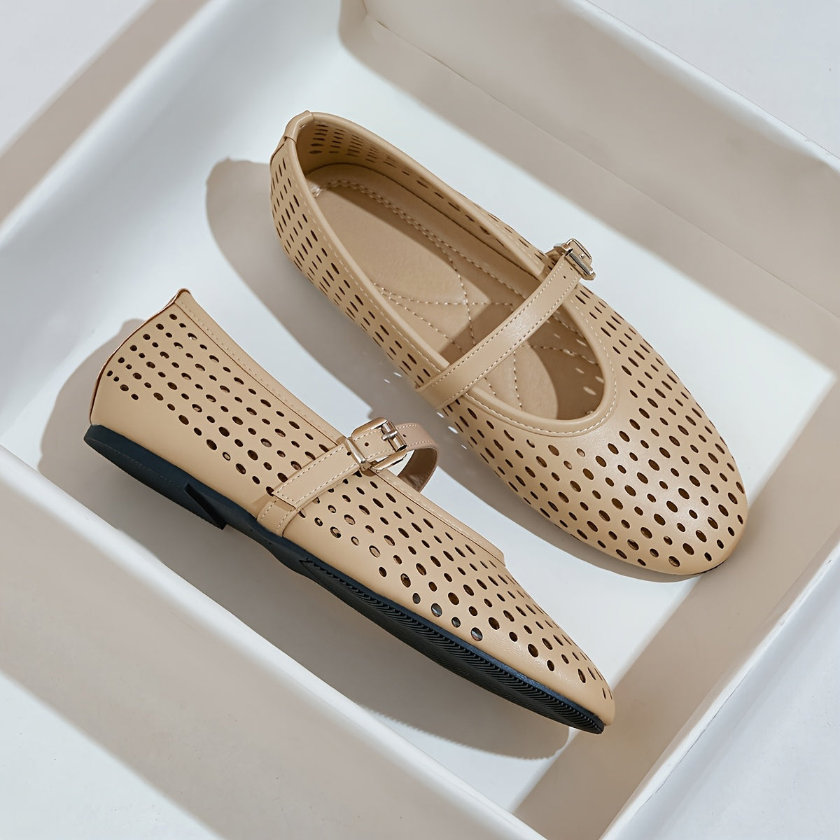 Zapatos de ballet sintéticos con aberturas transpirables para mujer y hebilla ajustable