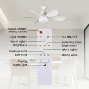 30W Smart Ceiling Fan with Light E27 Dimmable 3-Color Remote Control Quiet Modern