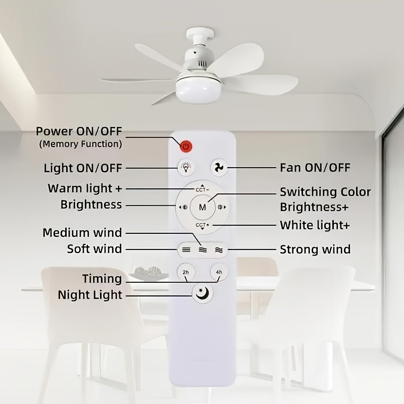 E27 Smart Ceiling Fan with Light 3-Color Adjustable Remote Control Quiet Operation for Living Room Bedroom Kitchen