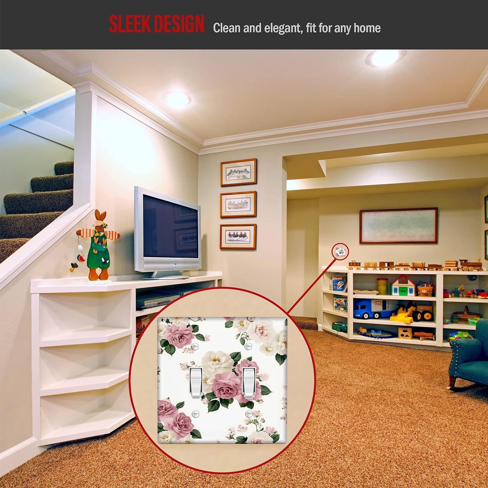 Cubierta decorativa de interruptor de luz con flor rosa para dormitorio y aula 1-ochavo/2-ochavo