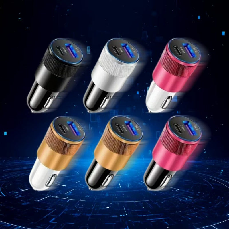 Cargador de coche con carga rápida de doble puerto para dispositivos móviles