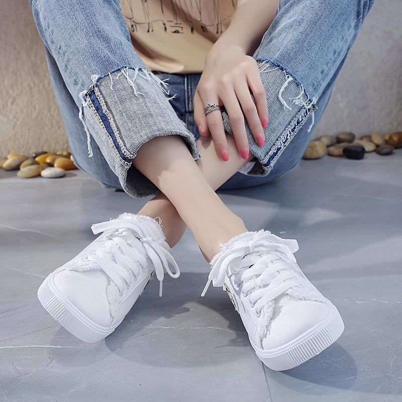 Solid Color Canvas Sneakers for Women with Platform Sole and Round Toe