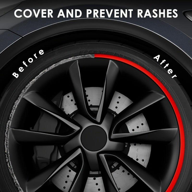 Protector de borde de rueda de goma universal con borde rojo para coche