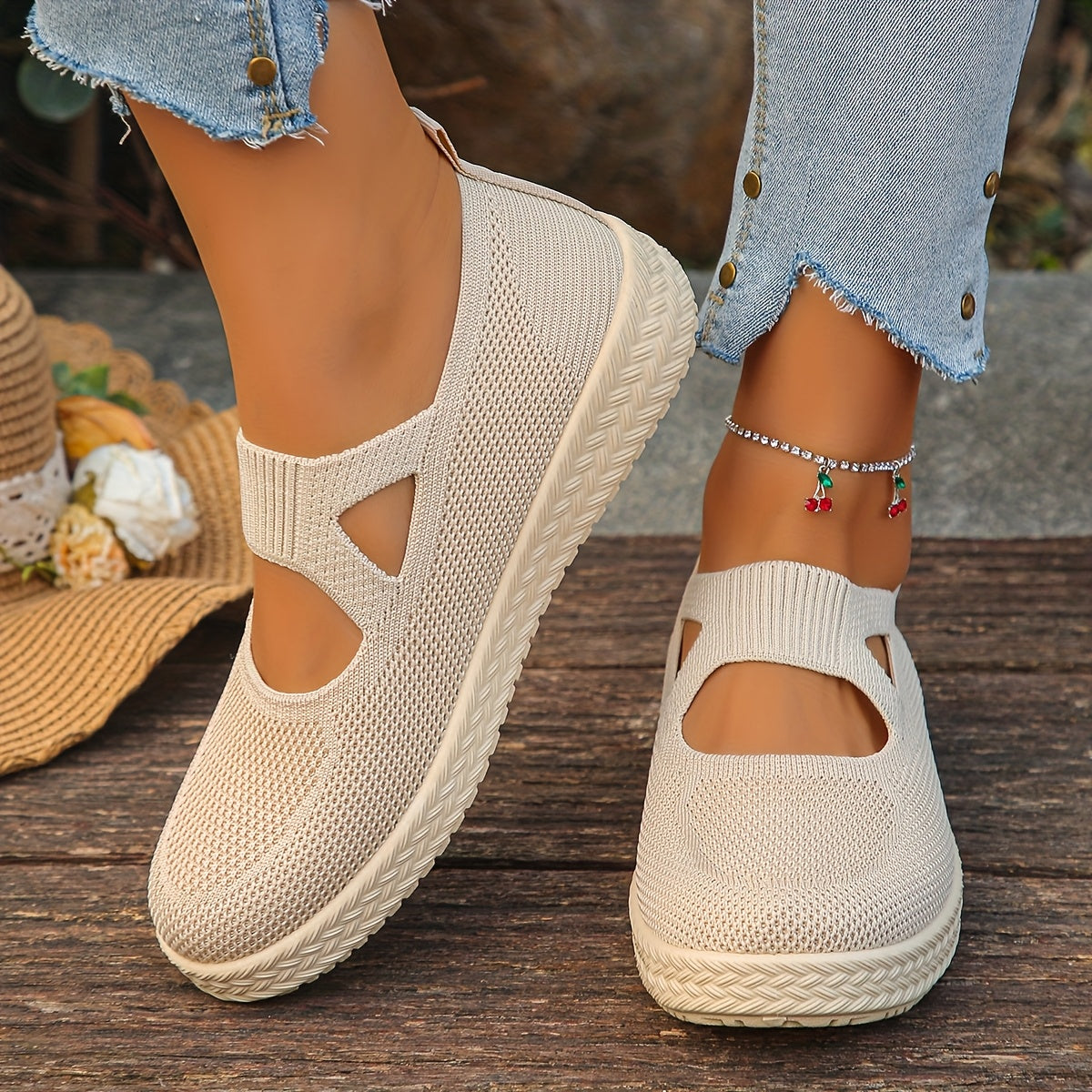 Women's Slip-On Flat Shoes Breathable Knit Comfortable All Seasons