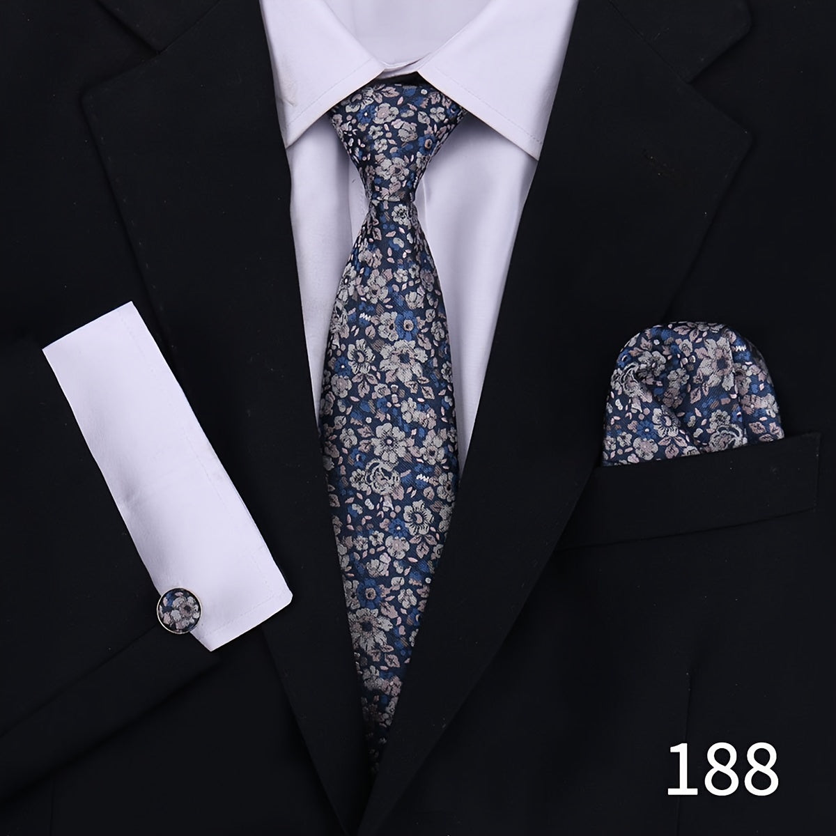 Men's Plaid Tie Set with Cufflinks and Handkerchief for Wedding and Formal Wear