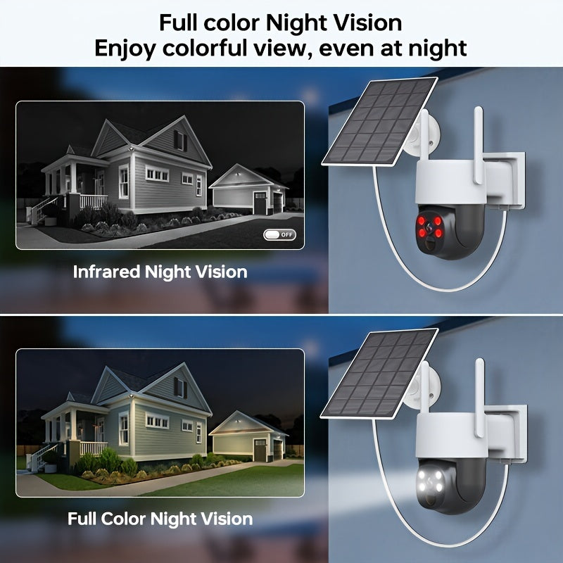 4MP Solar Wireless Outdoor Security Camera with Color Night Vision Spotlight Alarm PIR Sensor