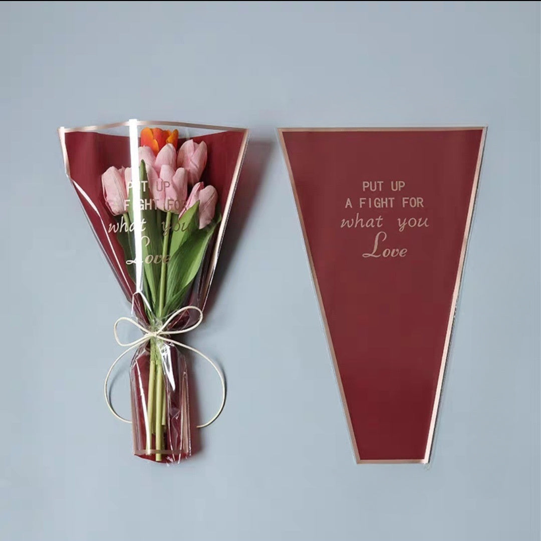50 Pcs Clear Floral Bouquet Wrapping Bags with Motivational Quote for Valentine's Day and Flower Shop Packaging