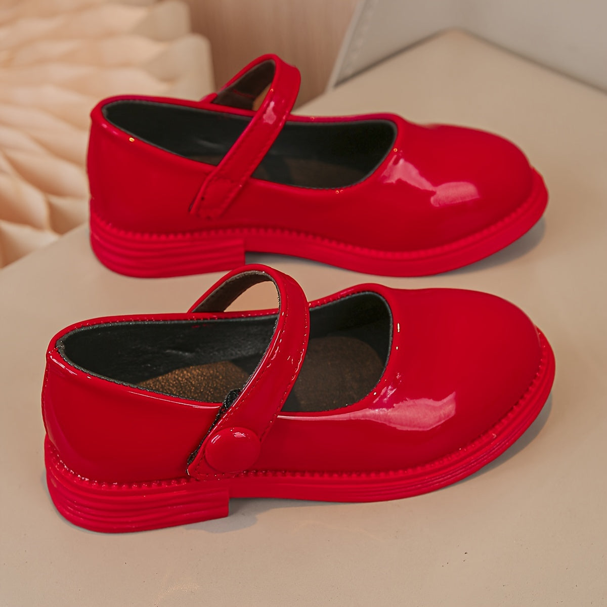 Детские туфли Mary Janes из искусственной кожи однотонного цвета на плоской подошве с застежкой-липучкой