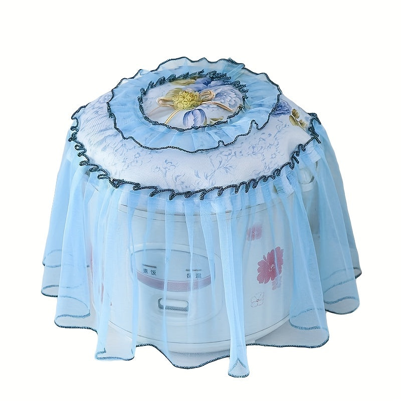 Floral Lace Round Kitchen Cover for Rice Cooker White Light Blue