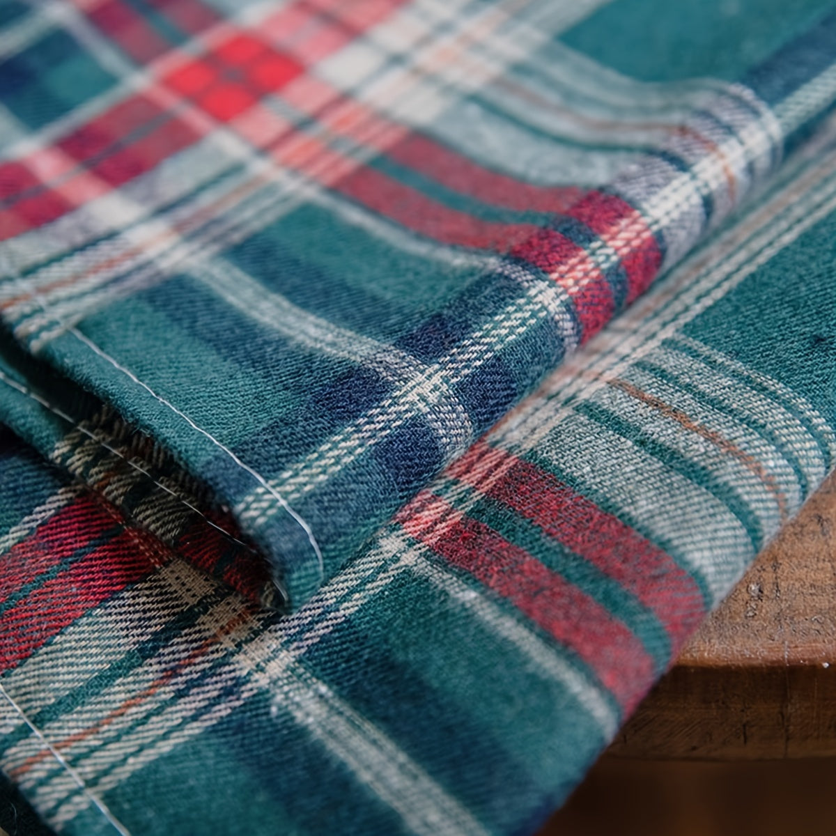 Green Plaid Christmas Curtain with Invisible Rod for Bedroom Balcony Living Room