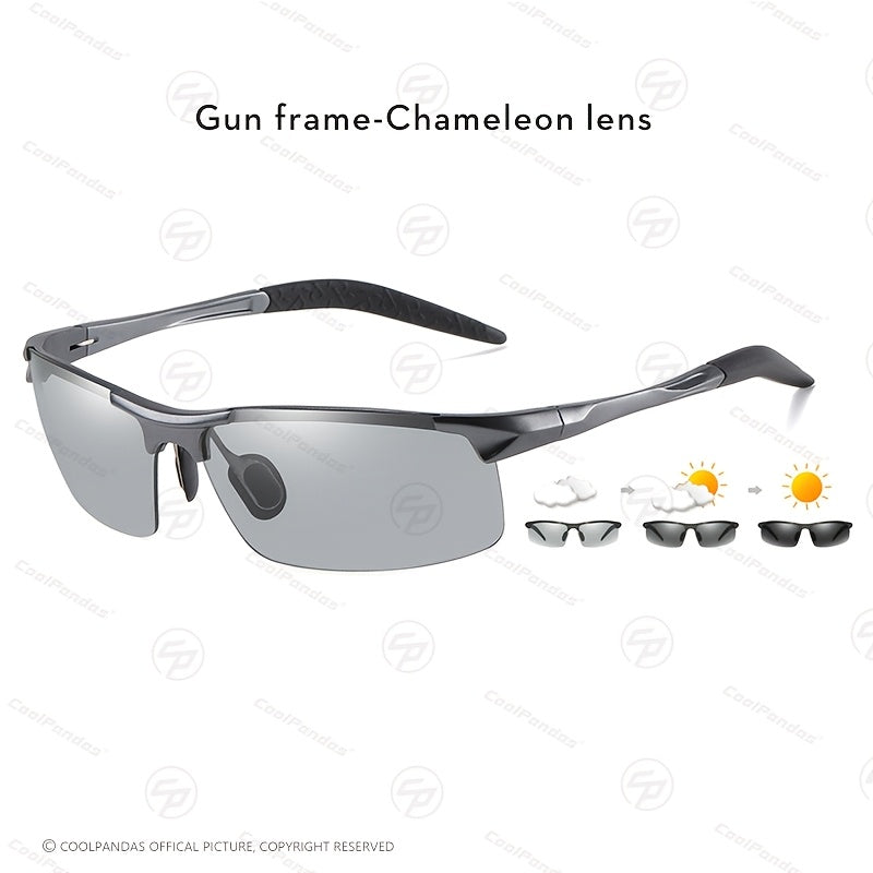 Men's Aluminum Rimless Photochromic Glasses Polarized Day Night Driving Anti-Glare